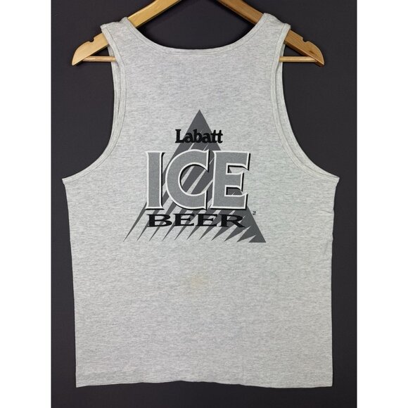 Vintage 1993 Labatt Brewing Kick Ice Beer Alcohol Tank Top Grey Shirt Logo Art - Picture 2 of 8